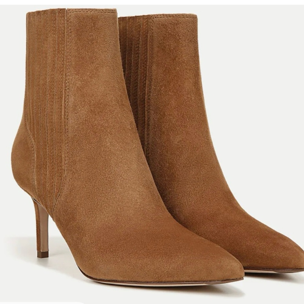 Veronica Beard Lisa Mid Heel Ankle Boots, Elegant Suede Hazelwood Color